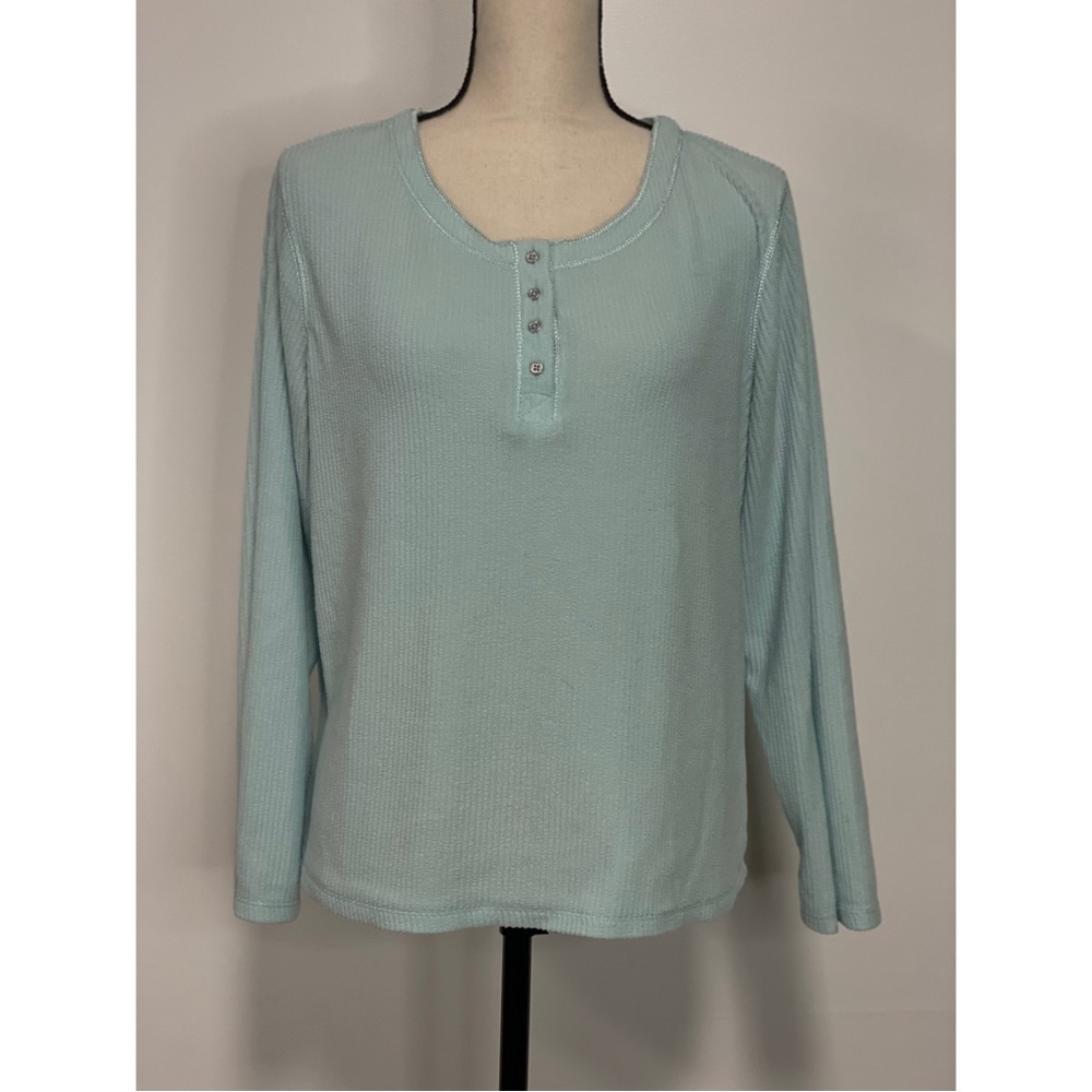Croft & Barrow Intimates Ribbed Long Sleeve Pajama Top Blue Size M